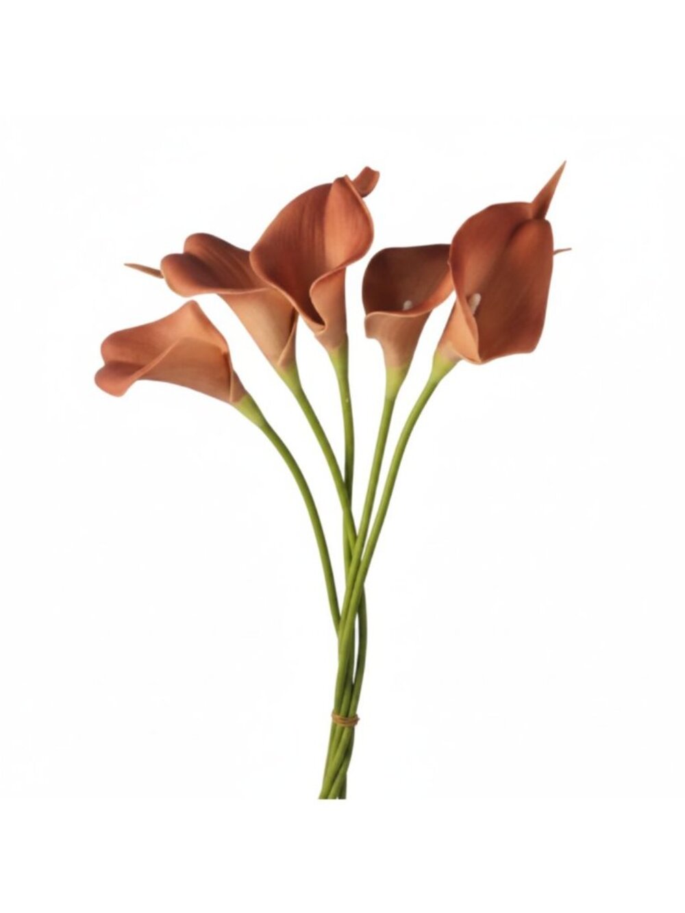 Terracotta Calla Lily Stems Faux Floral Bouquet Burnt Orange Flowers 5 Stems